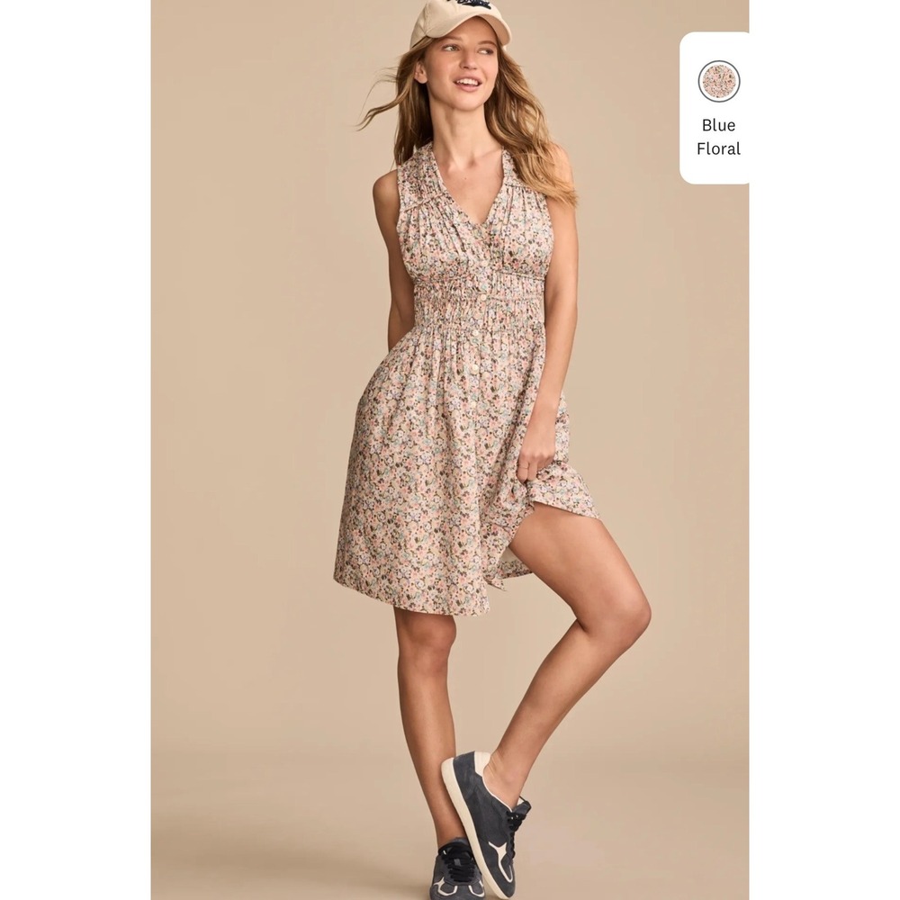 Lucky Brand Broomstick Ditsy Floral Smocked Button Front Mini Dress NWT Size XXL